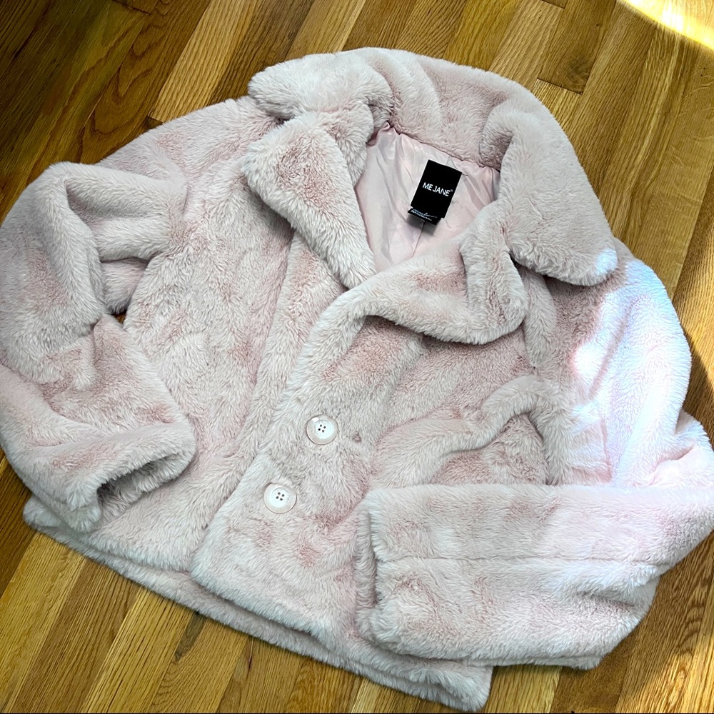 Pink Fur Cropped Statement Coat Size Small